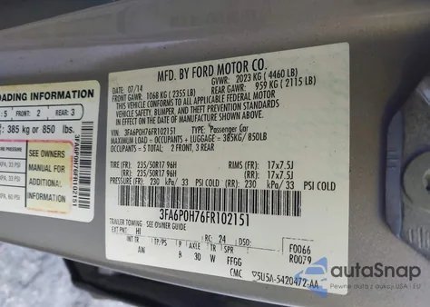 2015 Ford Fusion Se from USA, damaged, VIN 3FA6P0H76FR102151
